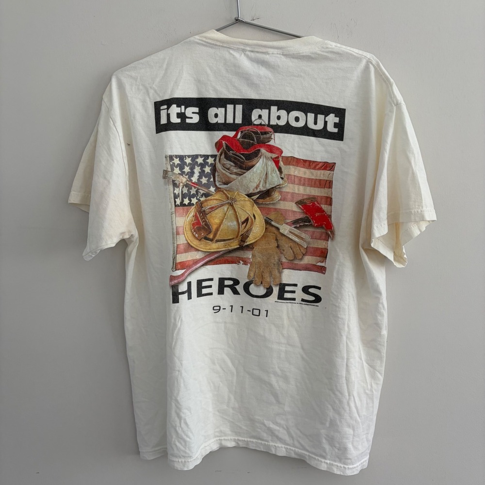 Vintage‎ Delta Pro Weight 9-11-01 Heroes Firefighter T-Shirt White Large